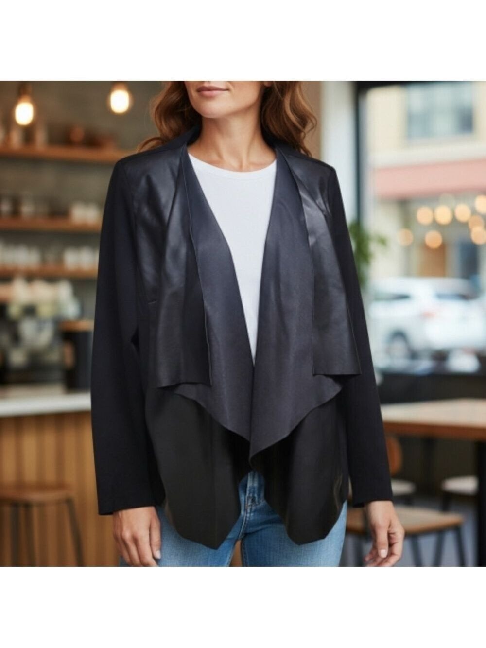 Michael Kors Black Faux Leather Suede Waterfall Coat 1X